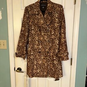 Norton McNaughton Brown Leopard Print Double-Breasted Faux Suede/Gamuza Coat